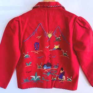 Kids‎ S/M 8/10? VTG Mexican Jacket, Garcia Leal Creaciones De Mexico, Red Wool